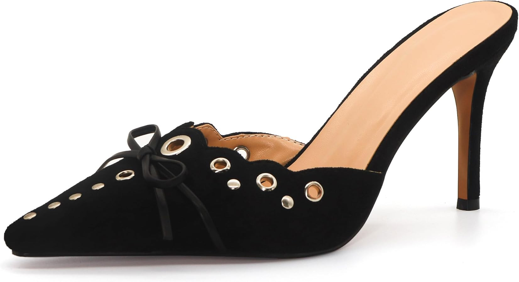 Kitten Heels for Women,Studded Silp On Bow Heeled Mules, Faux Suede Pointed Toe Heels Sandals Kit... | Amazon (US)