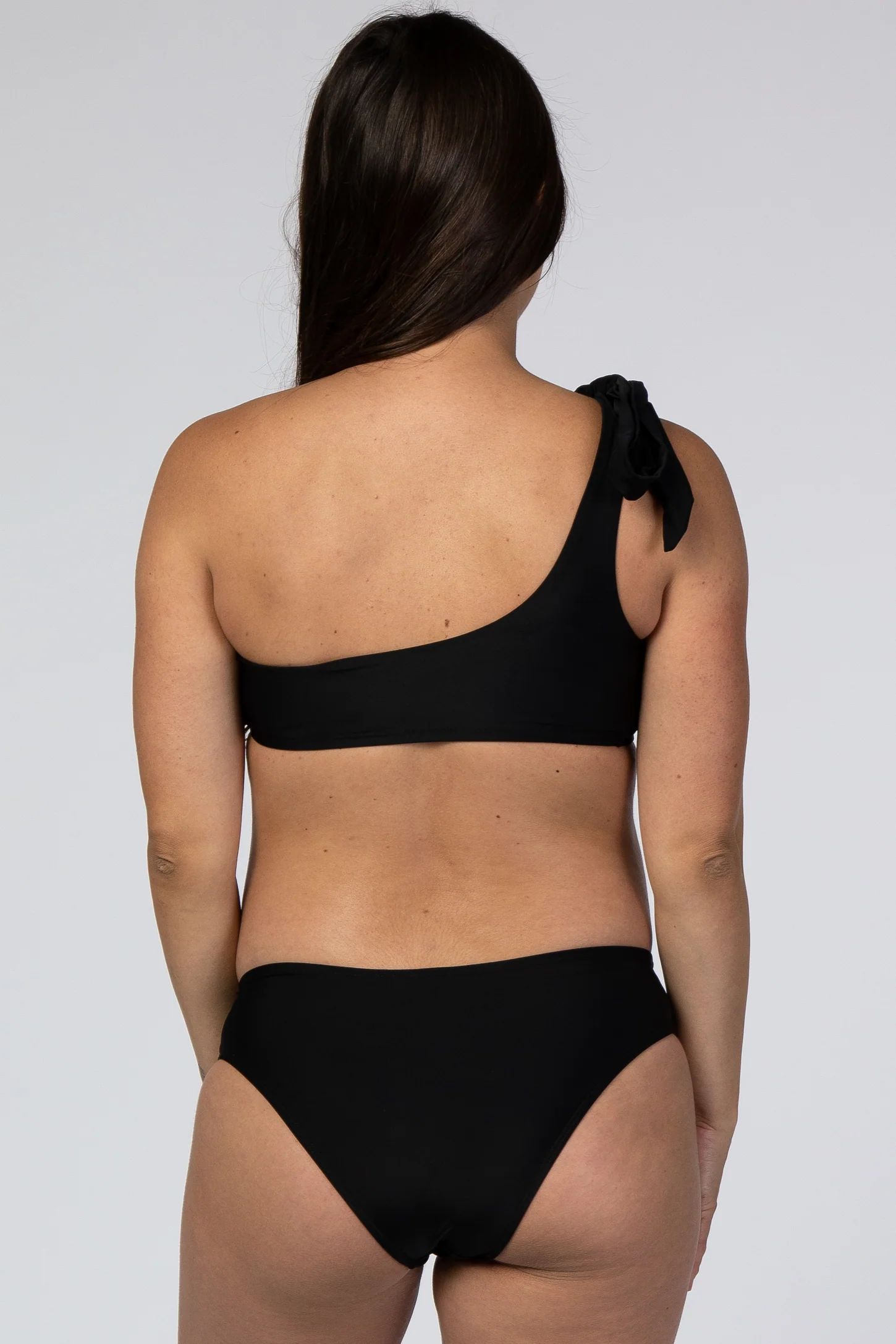 Black Cutout One Shoulder Maternity Bikini Set | PinkBlush Maternity