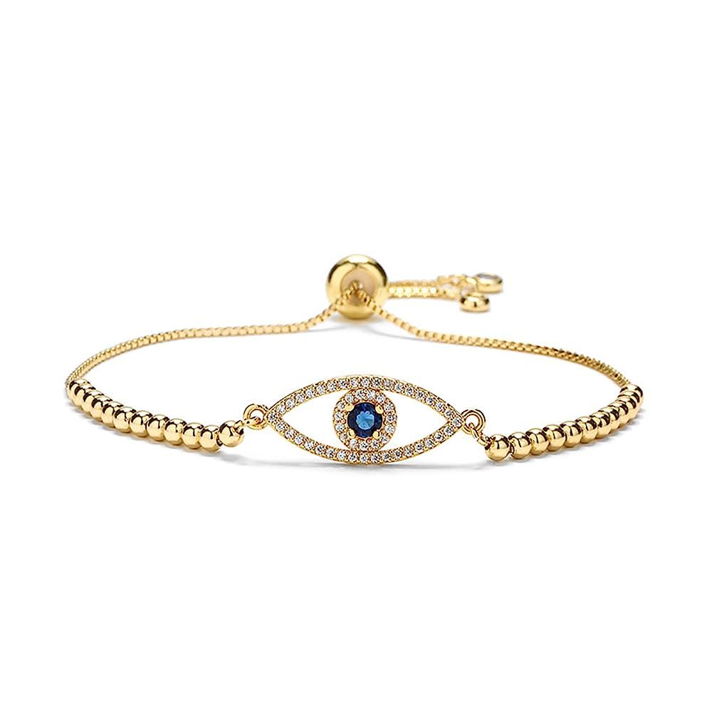 Gold Evil Eye Bracelets, 18K Gold Plated Adjustable ojo Bracelet Eye of Protection Bracelet Gold ... | Amazon (US)
