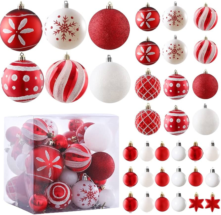 36ct Christmas Ball Ornaments Sets, Red & White Shatterproof Balls for Christmas Tree Decorations... | Amazon (US)