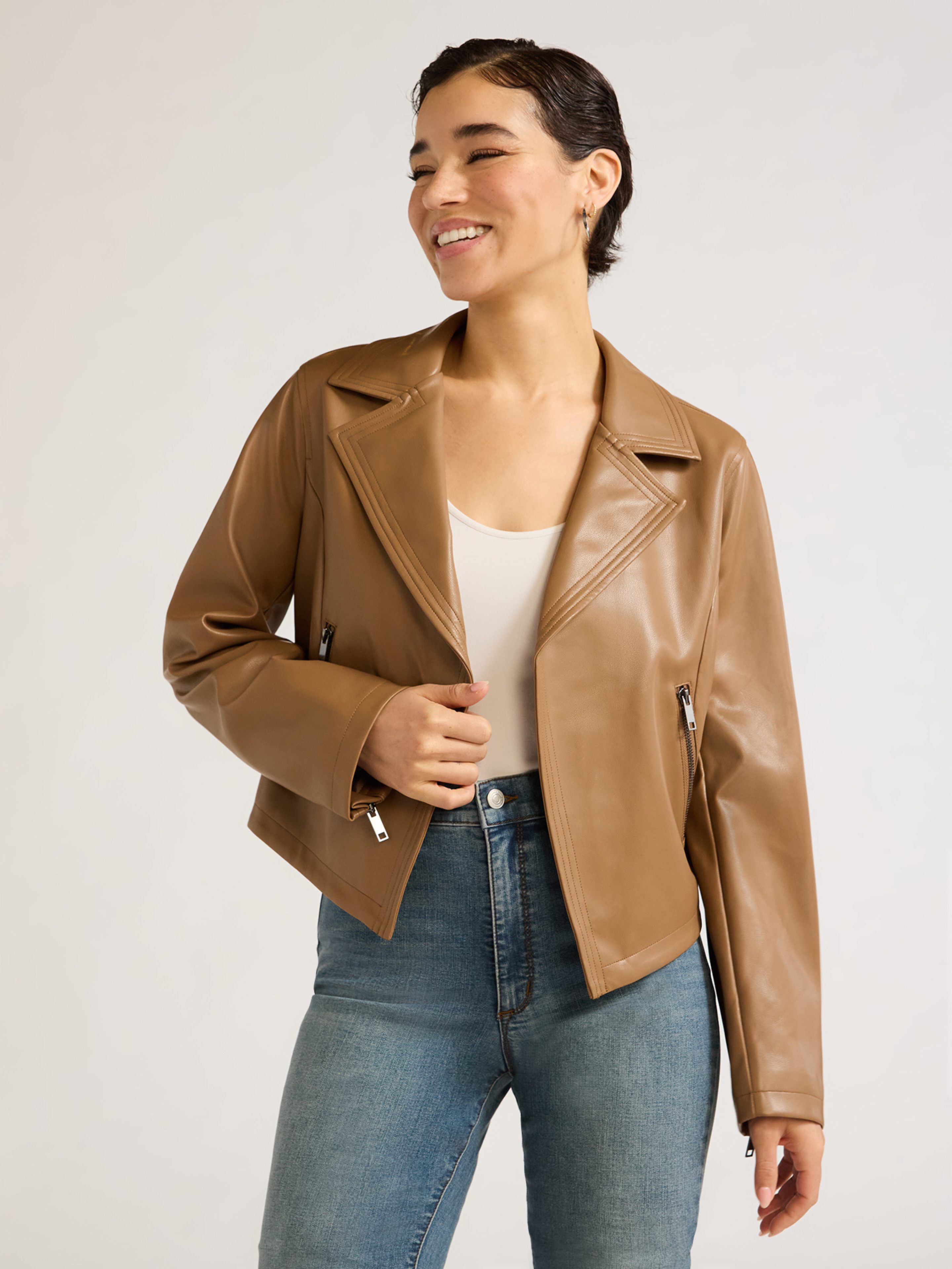 Sofia Jeans Women's Faux Leather Stitch Moto Jacket, Sizes XS-XXL | Walmart (US)