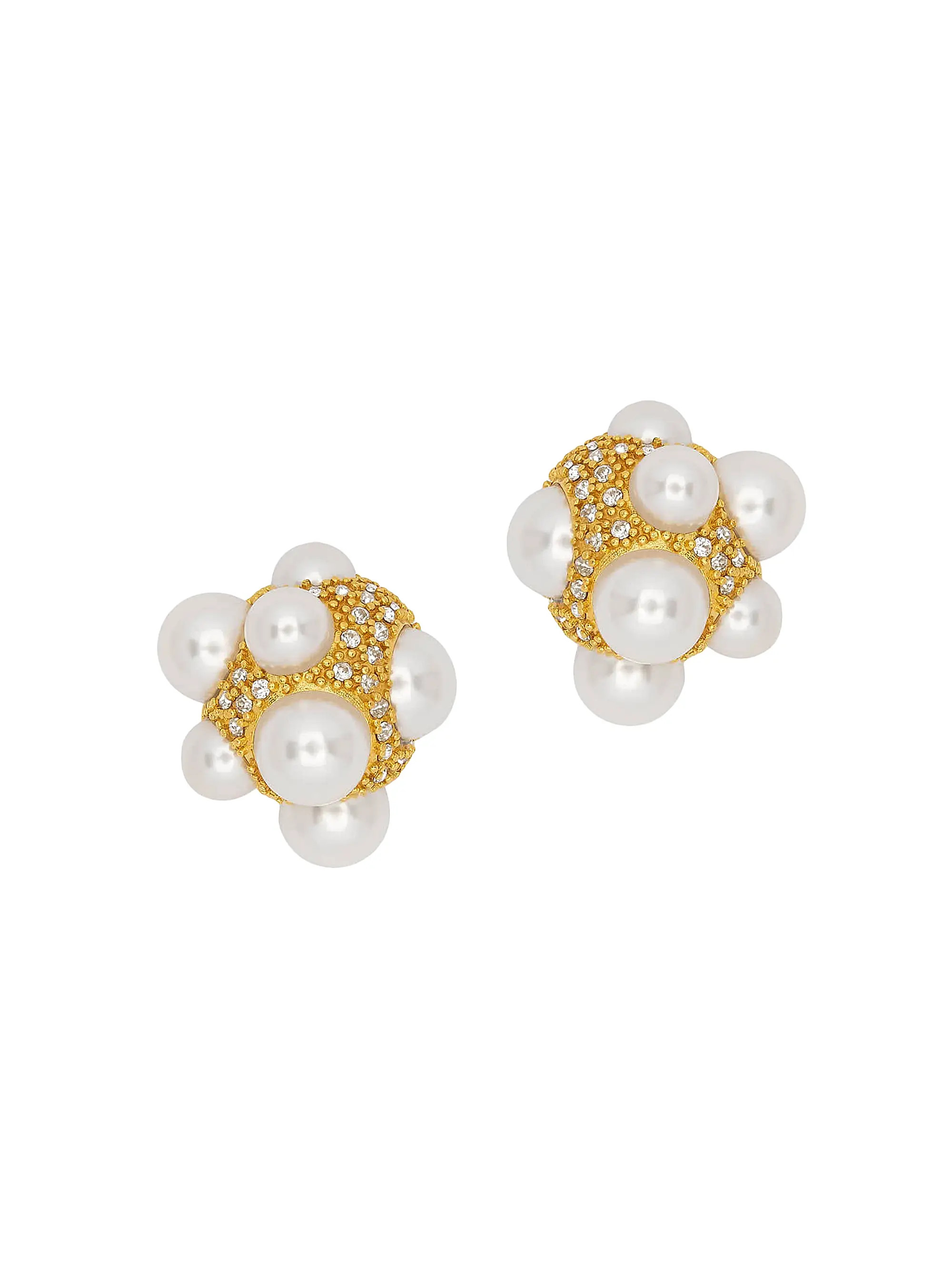 Oscar de la Renta 24K-Gold-Plated Brass, Glass Crystal & Imitation Pearl Pavé Cluster Stud Earri... | Saks Fifth Avenue
