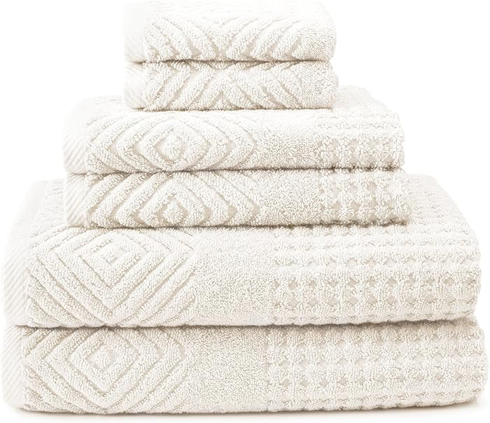 Texere 100% Organic Cotton Diamond Jacquard Luxury Bath Towel Sets - Soft and Absorbent Hotel and... | Amazon (US)