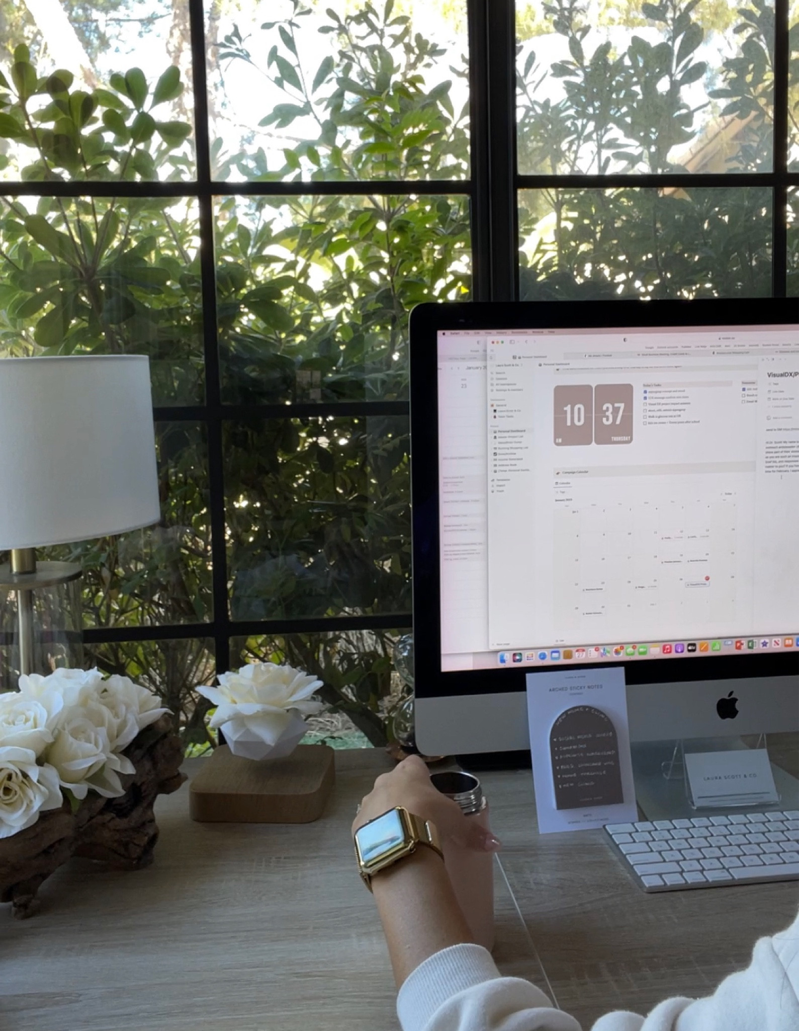 Floating vase on my desk (and flower sold separately); arched sticky notes are from Cloth and Paper
