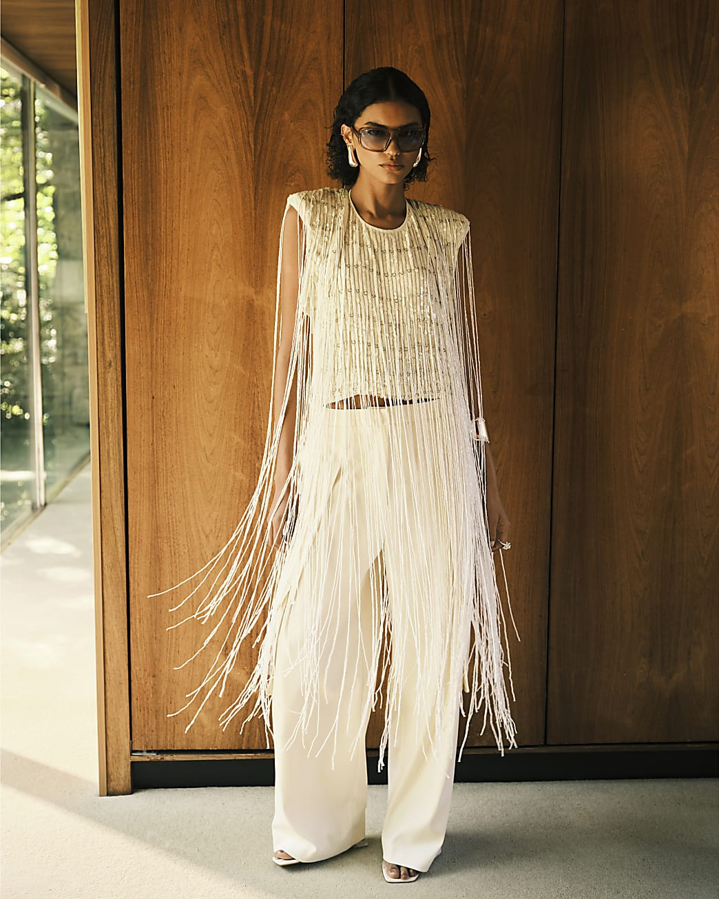RI Studio White Fringe Sequin Cape | River Island UK & IE