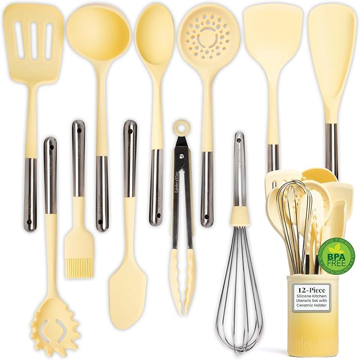 Larder & Vine 12-Piece Silicone Kitchen Cooking Utensils Set with Stainless Steel Handle and Cera... | Amazon (US)