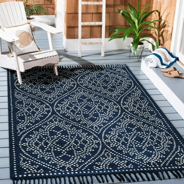 Better Homes & Gardens Navy Color Jeweled Medallion Woven Outdoor Rug, 5' x 7' | Walmart (US)