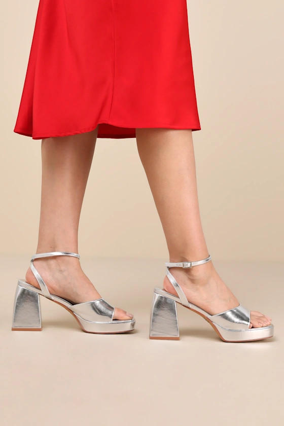 Shirine Silver Metallic Platform Ankle Strap Heels | Lulus
