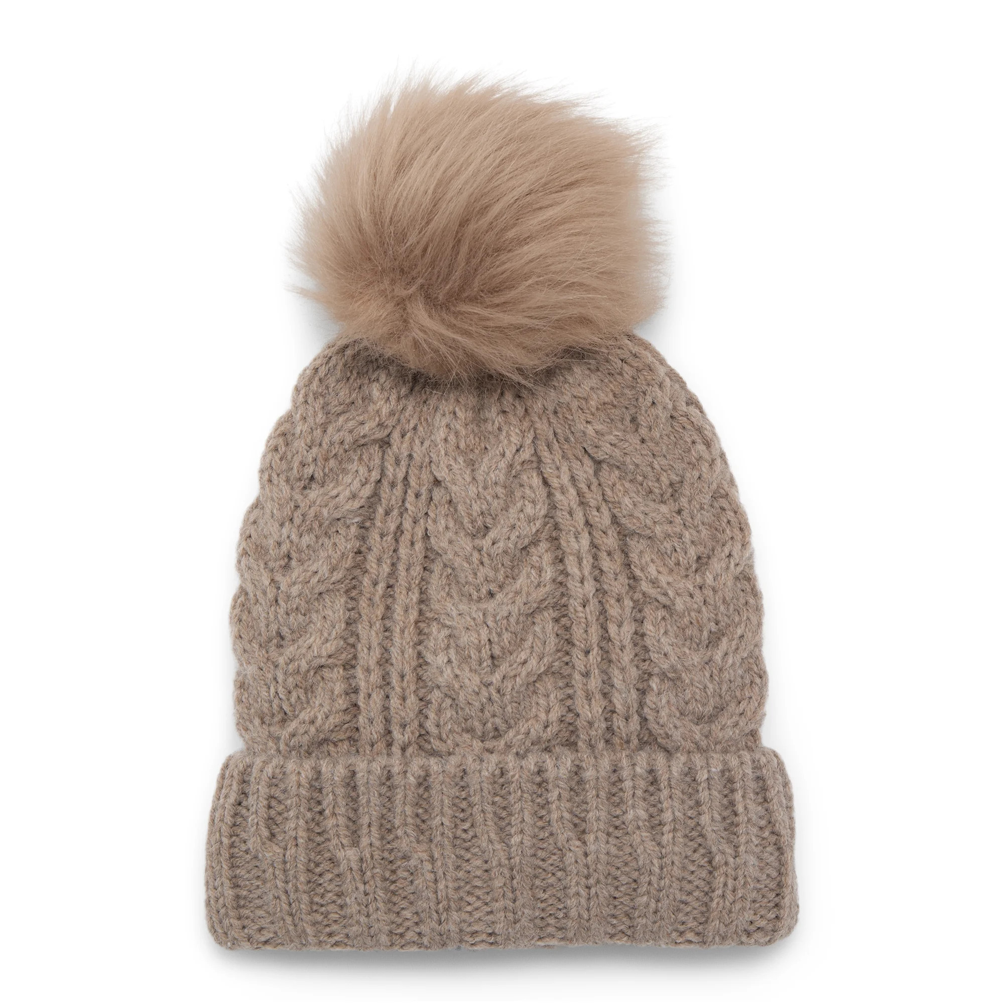 Time and Tru Women's Cable Pom Cuff Beanie, One Size Fits Most, Toasted Heather | Walmart (US)