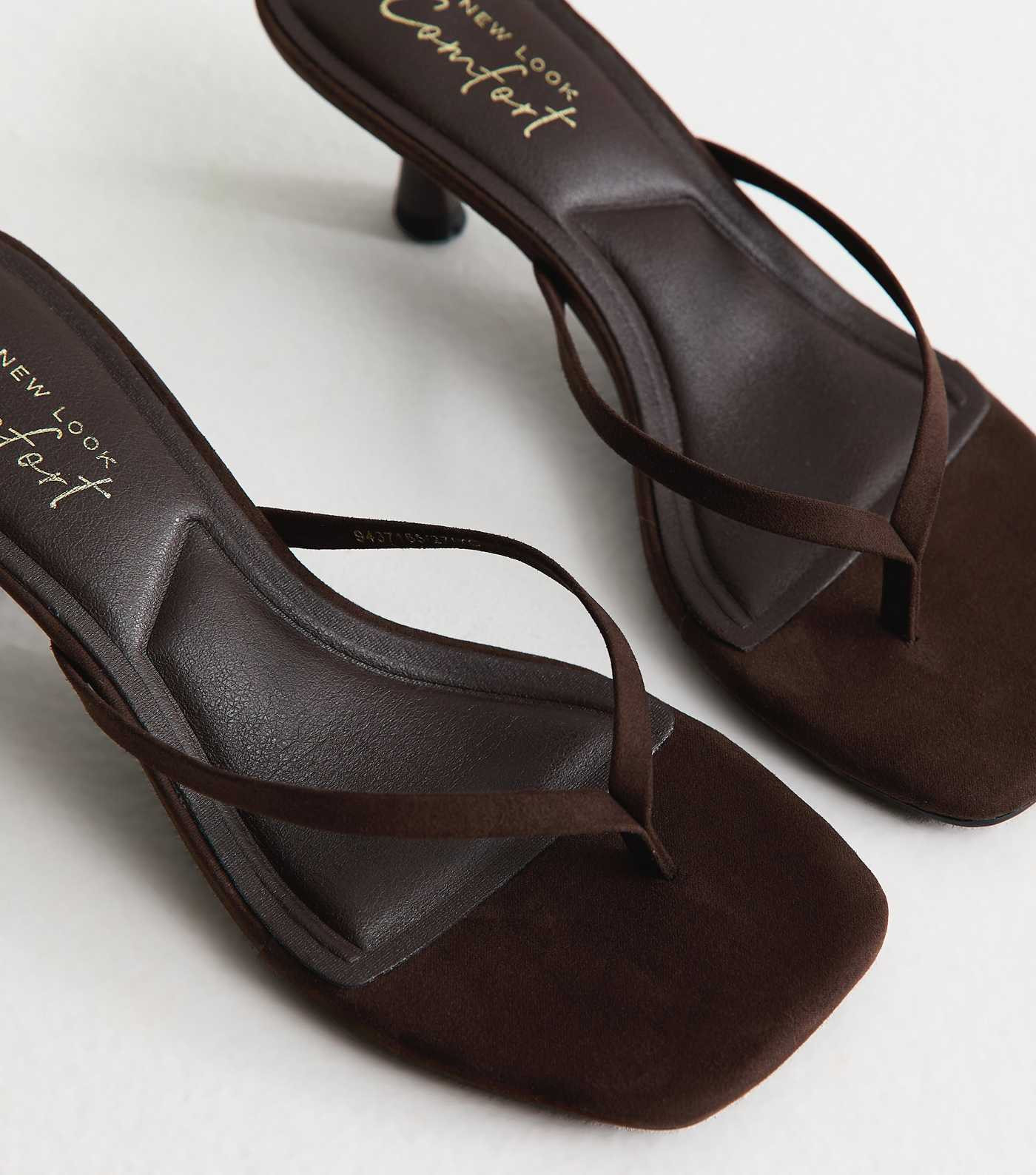 Dark Brown Faux Suede Toe Post Mule Sandals | New Look | New Look (UK)