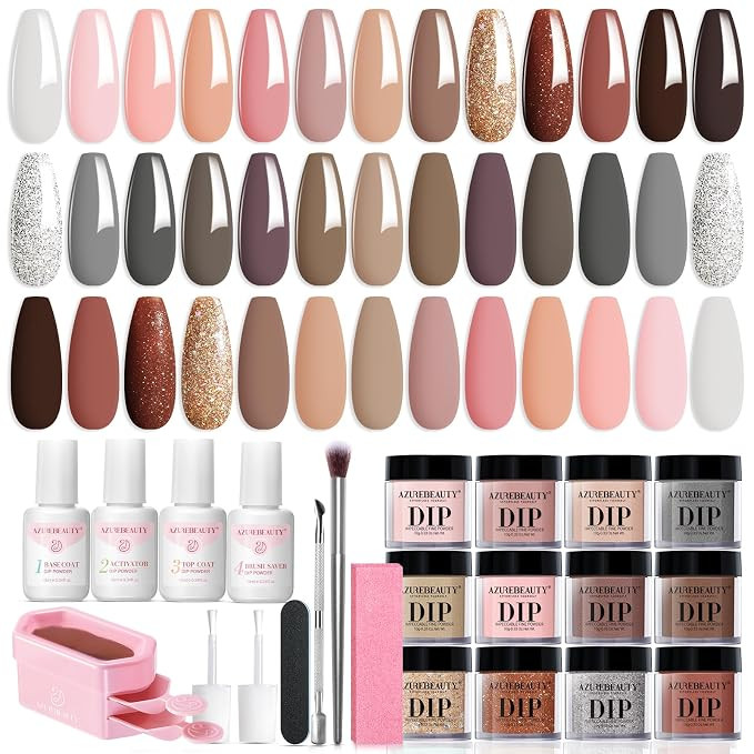AZUREBEAUTY Dip Powder Nail Kit Classic Brown Nude Collection Glitter Fall 20 Colors Neutral Choc... | Amazon (US)
