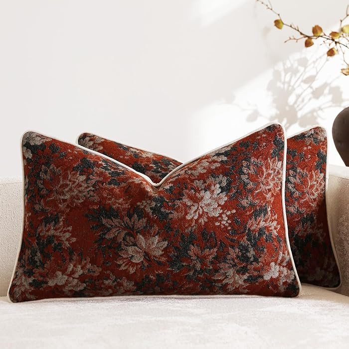 Pack of 2 Vintage Floral Pillow Covers 12x20 Christmas Boho Farmhouse Accents Chenille Rectangula... | Amazon (US)