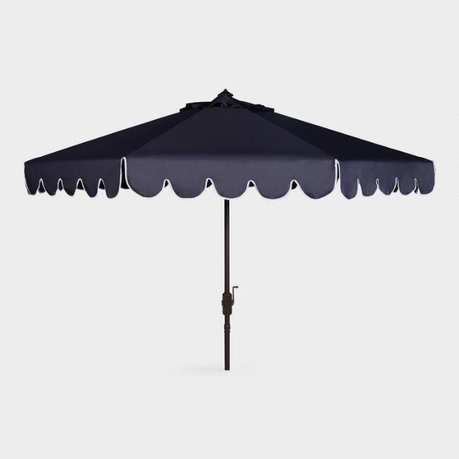Navy and White Scalloped 9 Ft Tilting Patio Umbrella | World Market