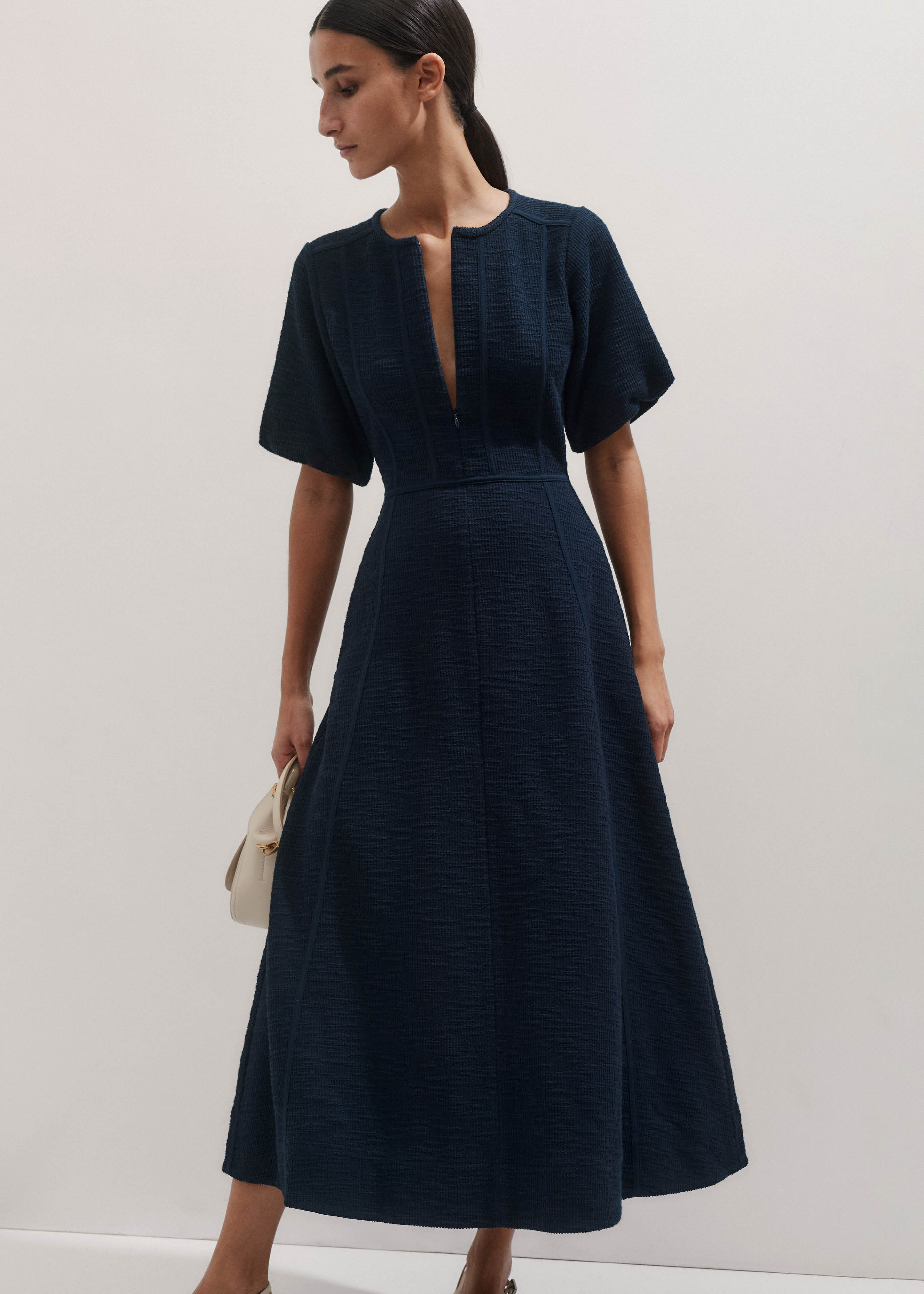 Women's Navy Textured Jersey Maxi Dress | ME+EM | ME+EM Global (Excluding US)