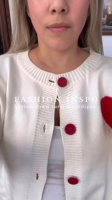 Valentine’s Day ootd - this varsity style cardigan is perfect for a subtle, casual V-Day look. Great for a cozy date night or Galentine’s. Fits TTS - I’m wearing a medium. For an oversized look, size up.

#LTKMostLoved #LTKstyletip #LTKfindsunder50