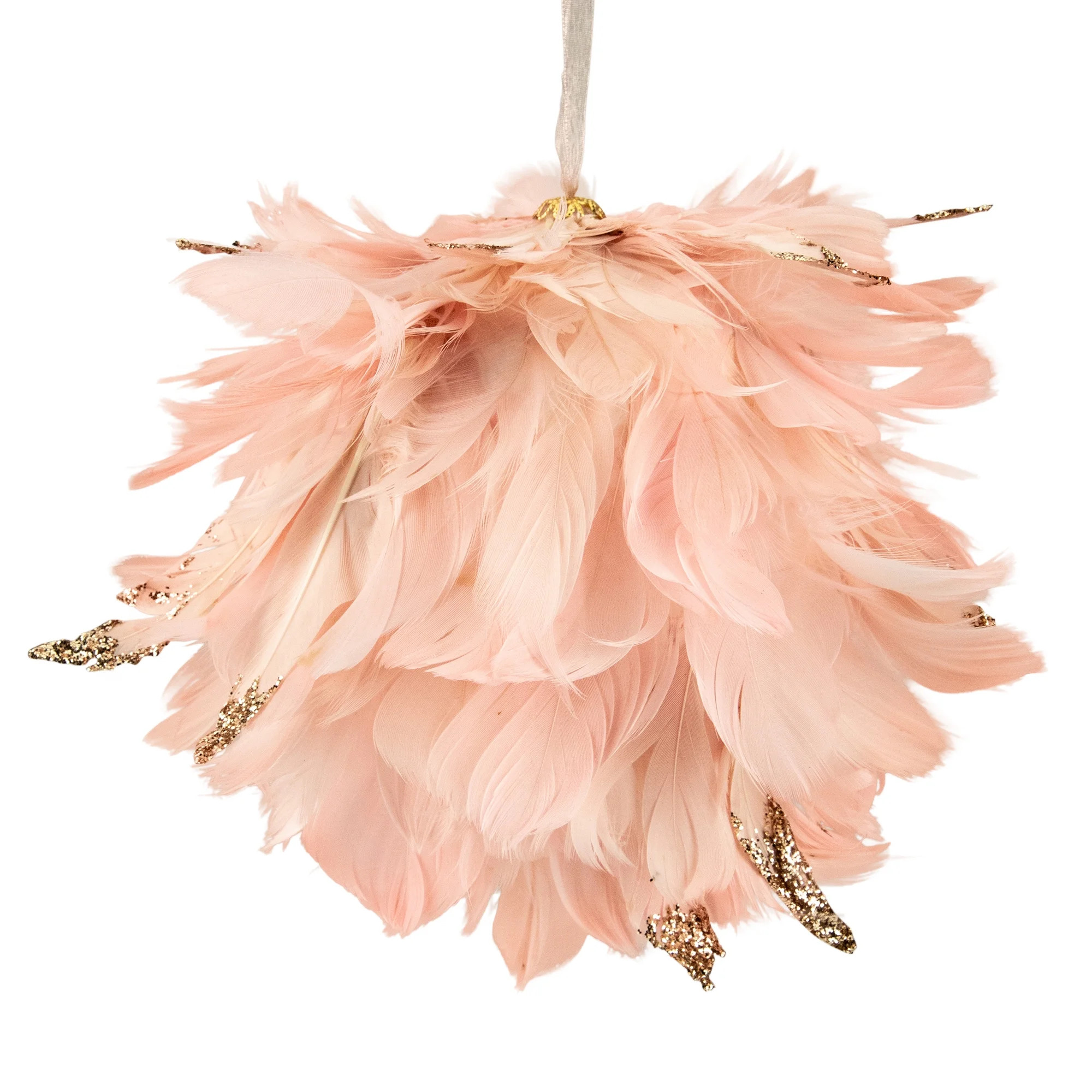 8" Pink and Gold Glitter Feather Ball Christmas Ornament - Walmart.com | Walmart (US)
