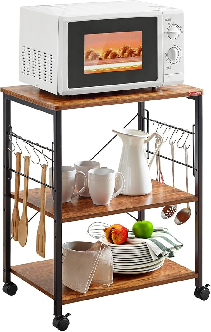 Mr Ironstone Kitchen Stand Microwave Cart 23.7'' for Small Space, Coffee Cart 3-Tier Rolling Util... | Amazon (US)