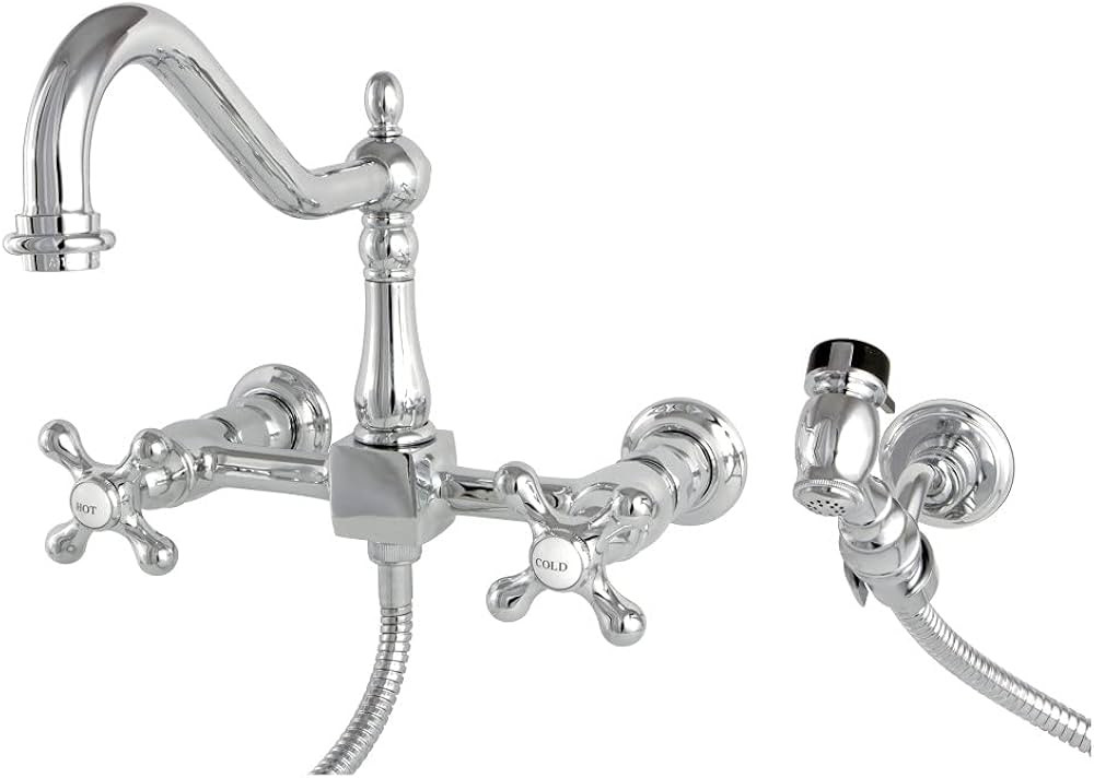Kingston Brass KS1241AXBS Heritage Bridge Kitchen Faucet, 8-1/2", Polished Chrome | Amazon (US)