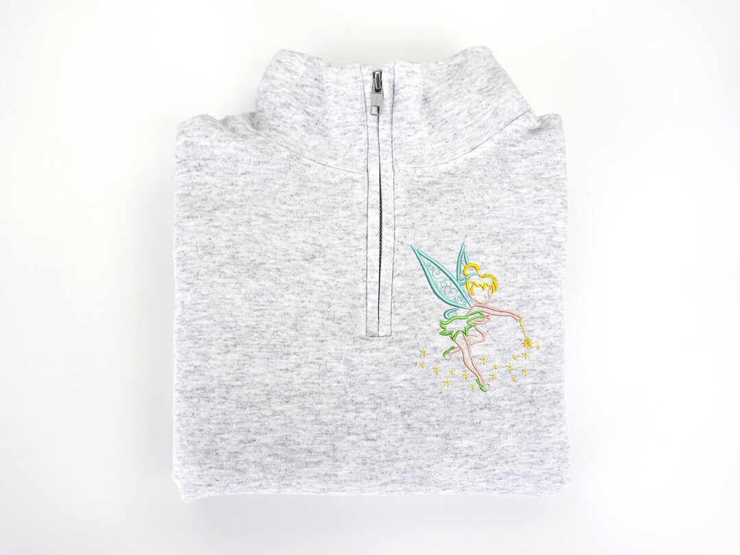 Tinkerbell embroidered Quarter zip, Peter Pan Sweatshirt, Disney embroidered sweatshirt, Disney F... | Etsy (US)