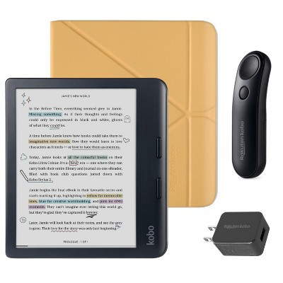 Kobo Libra Colour (Black) eReader with Butter Yellow SleepCover, Black Remote & AC Bundle | Target