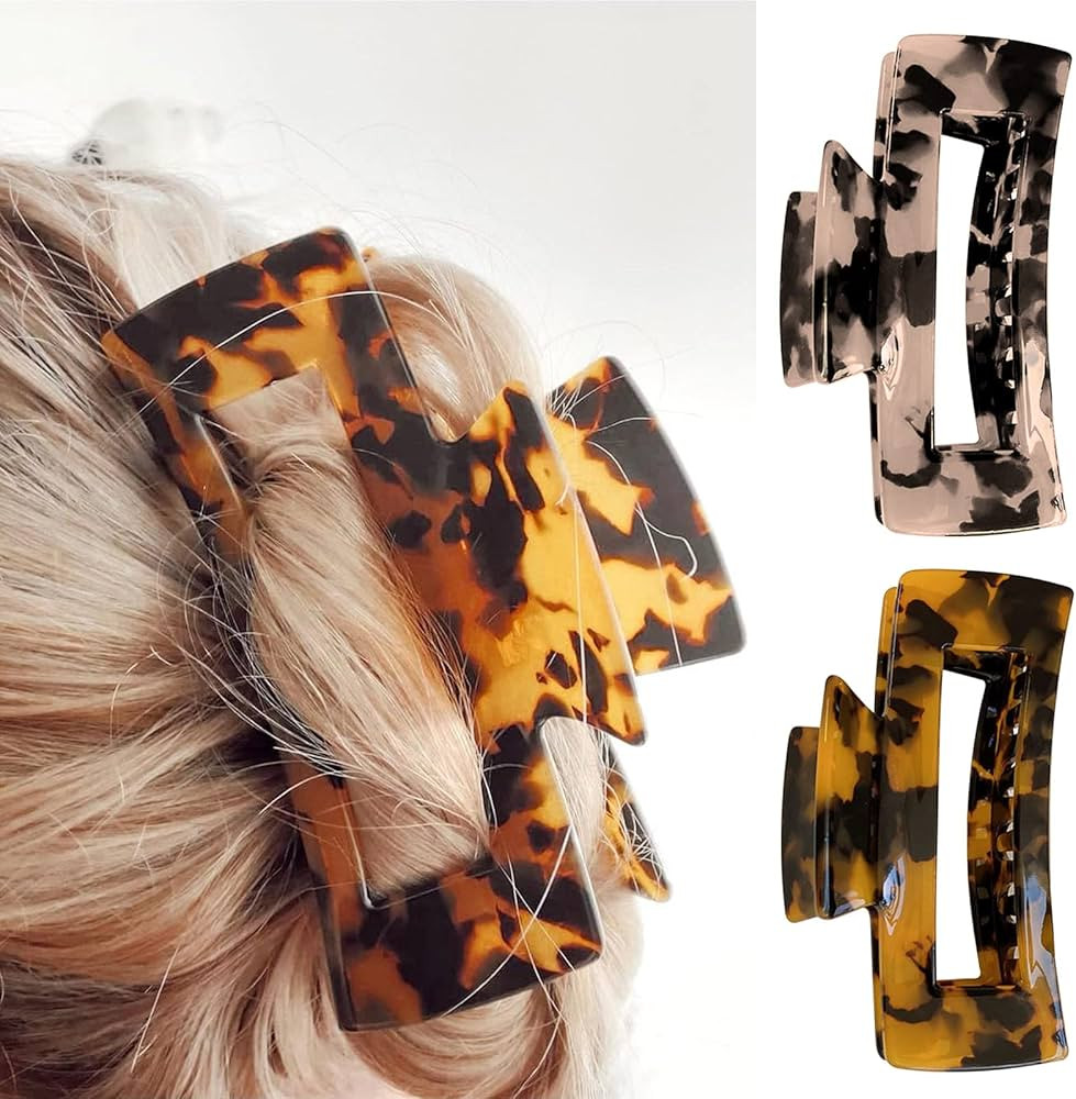 Large Hair Claw Clips for Thick Hair, 2 Pack Tortoise Hair Clips, Acrylic Celluloid French Butter... | Amazon (US)