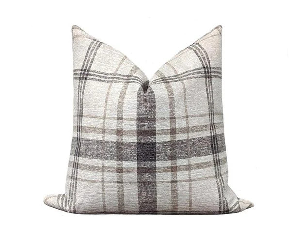 Moonstone Black Grey Cream Tan Chenille Plaid Pillow | Land of Pillows