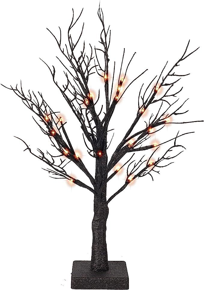FUNPENY Lighted Black Birch Spooky Tree, 2FT Halloween Battery Operated Tree Lights with Spider W... | Amazon (US)