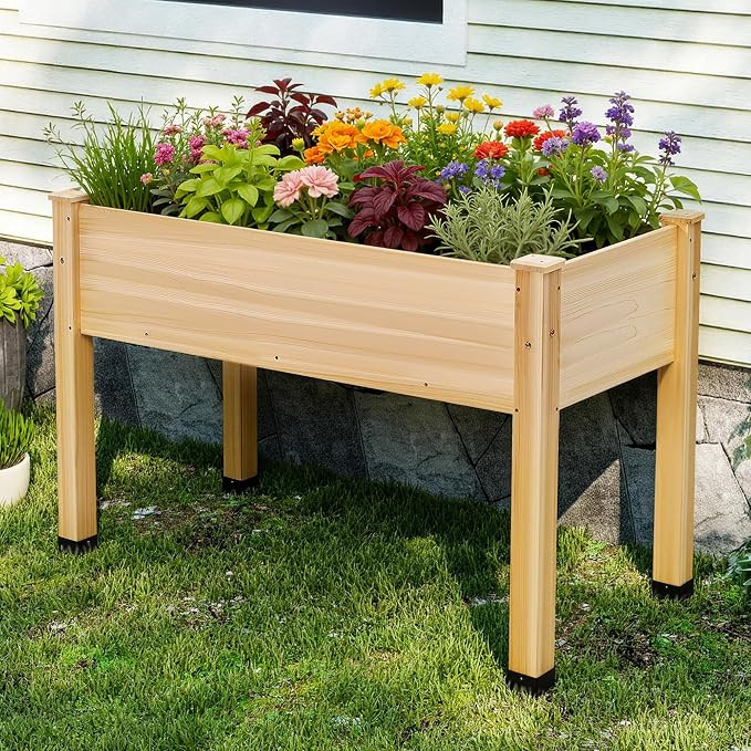 AMERLIFE Raised Garden Bed, 48x30x24 Inches Elevated Wood Planter Box with Legs, Bed Liner, Divid... | Amazon (US)