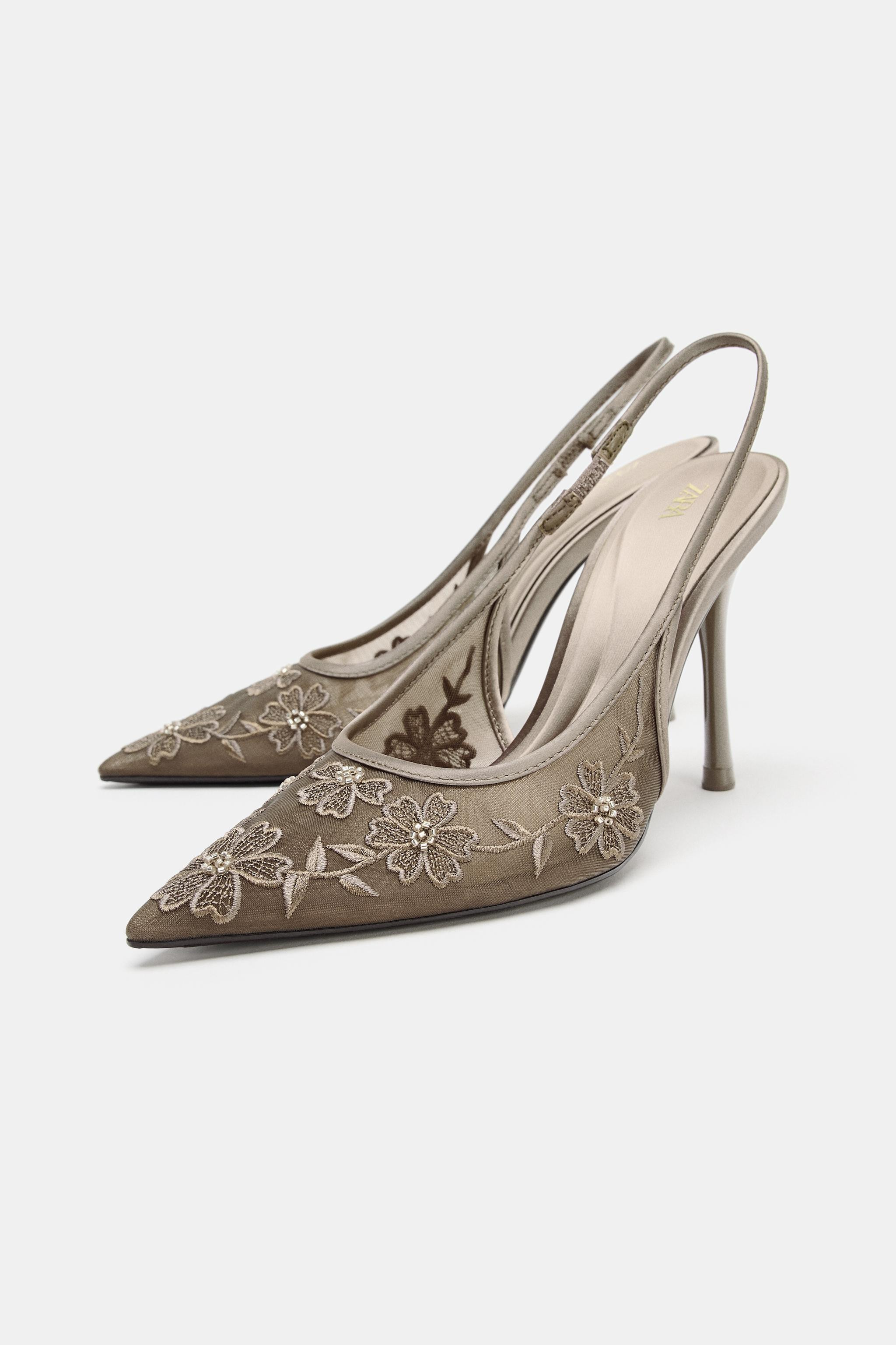 EMBROIDERED MESH HEELED SLINGBACK SHOES | Zara UK