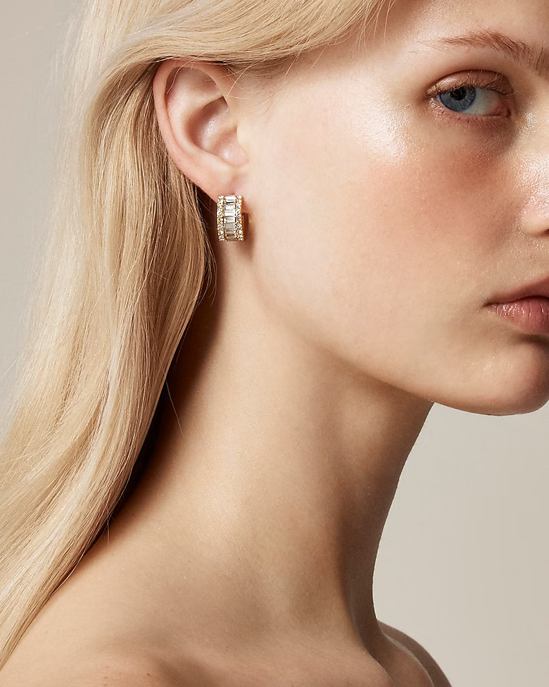 Baguette cubic zirconia hoop earrings | J. Crew US