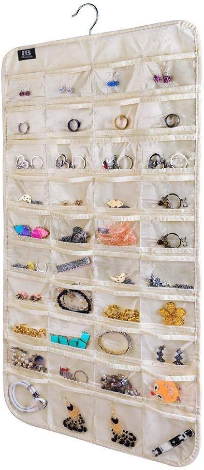BB Brotrade HJO80 Hanging Jewelry Organizer,80 Pocket Organizer for Holding Jewelries(Beige) | Amazon (US)