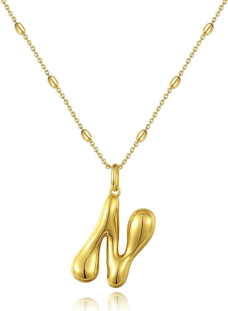 KissYan Bubble Letter Necklace,14K Gold Plated Personalized 3D Puffy Balloon Initial Pendant with... | Amazon (US)