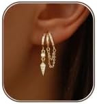 Dangle Earrings for Women,14k Gold Plated Triple Huggie Stud Earrings Cute Statement Chain Earrin... | Amazon (US)