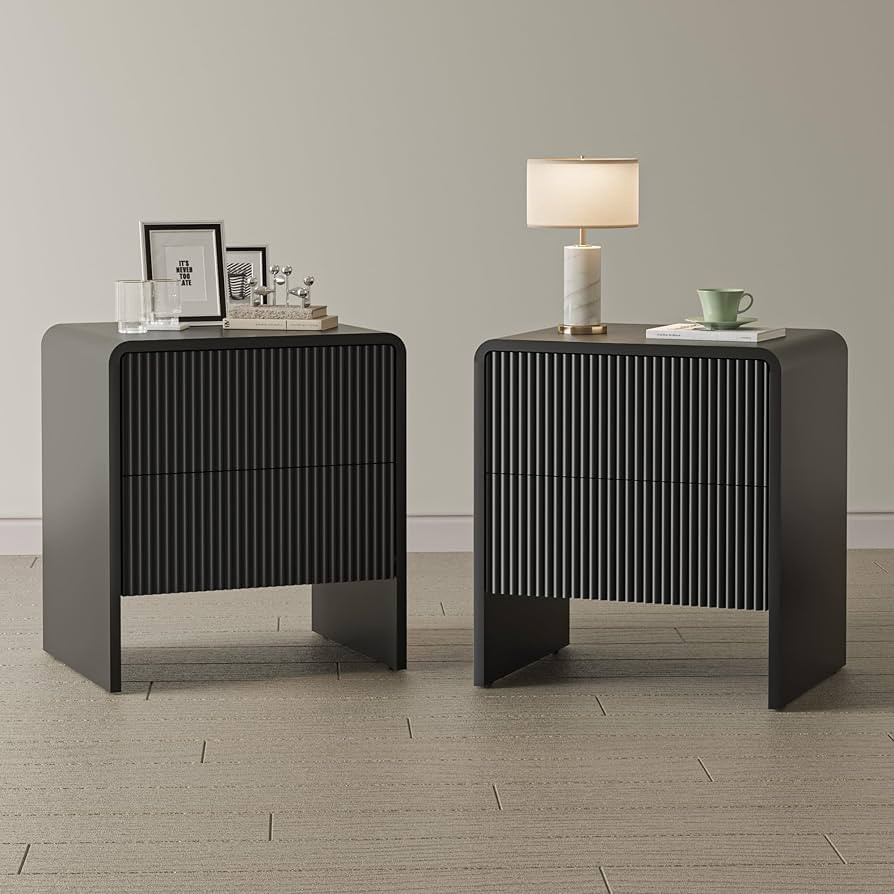 Set of 2 Curved Nightstand with 2 Drawers, Wooden Bedside Table with Push to Open Storage, Modern... | Amazon (US)