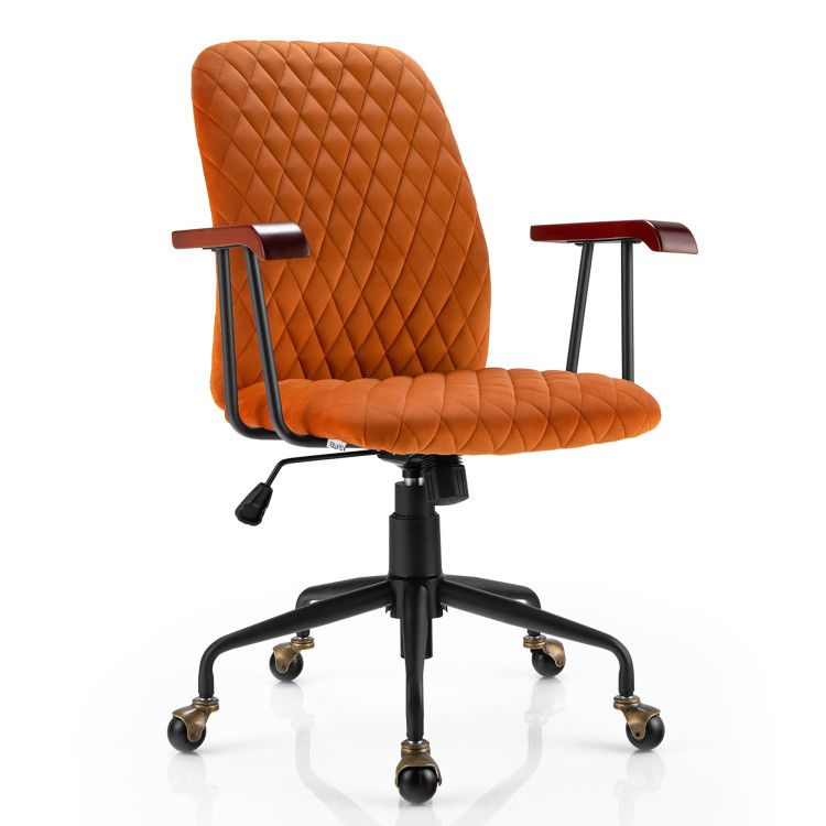 Velvet Home Office Chair with Wooden Armrest | Costway US Affiliate