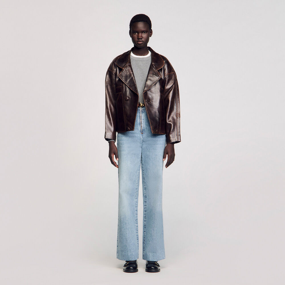 Oversized leather jacket | Sandro US | Sandro-Paris US