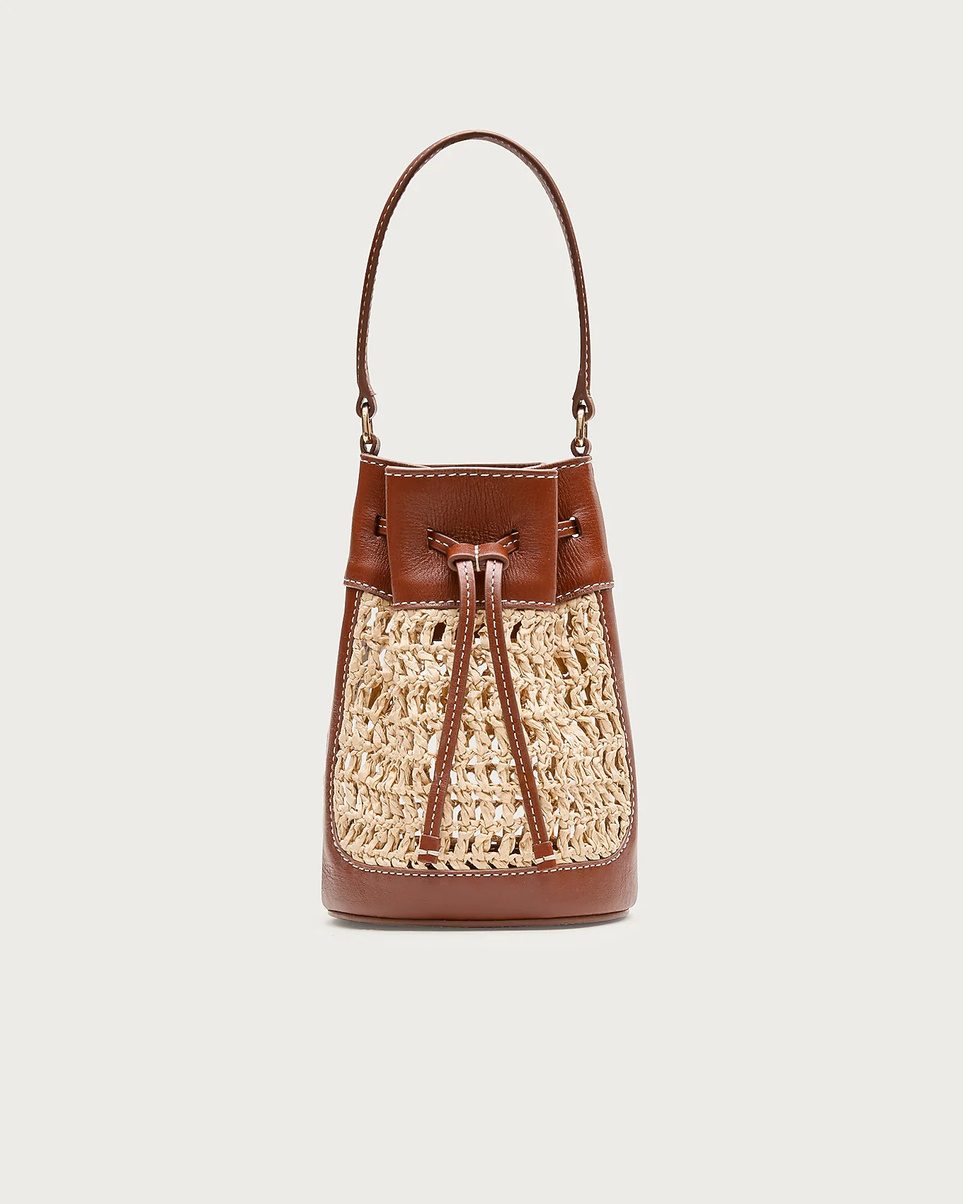 Drawstring bag in straw and leather | J. Crew US