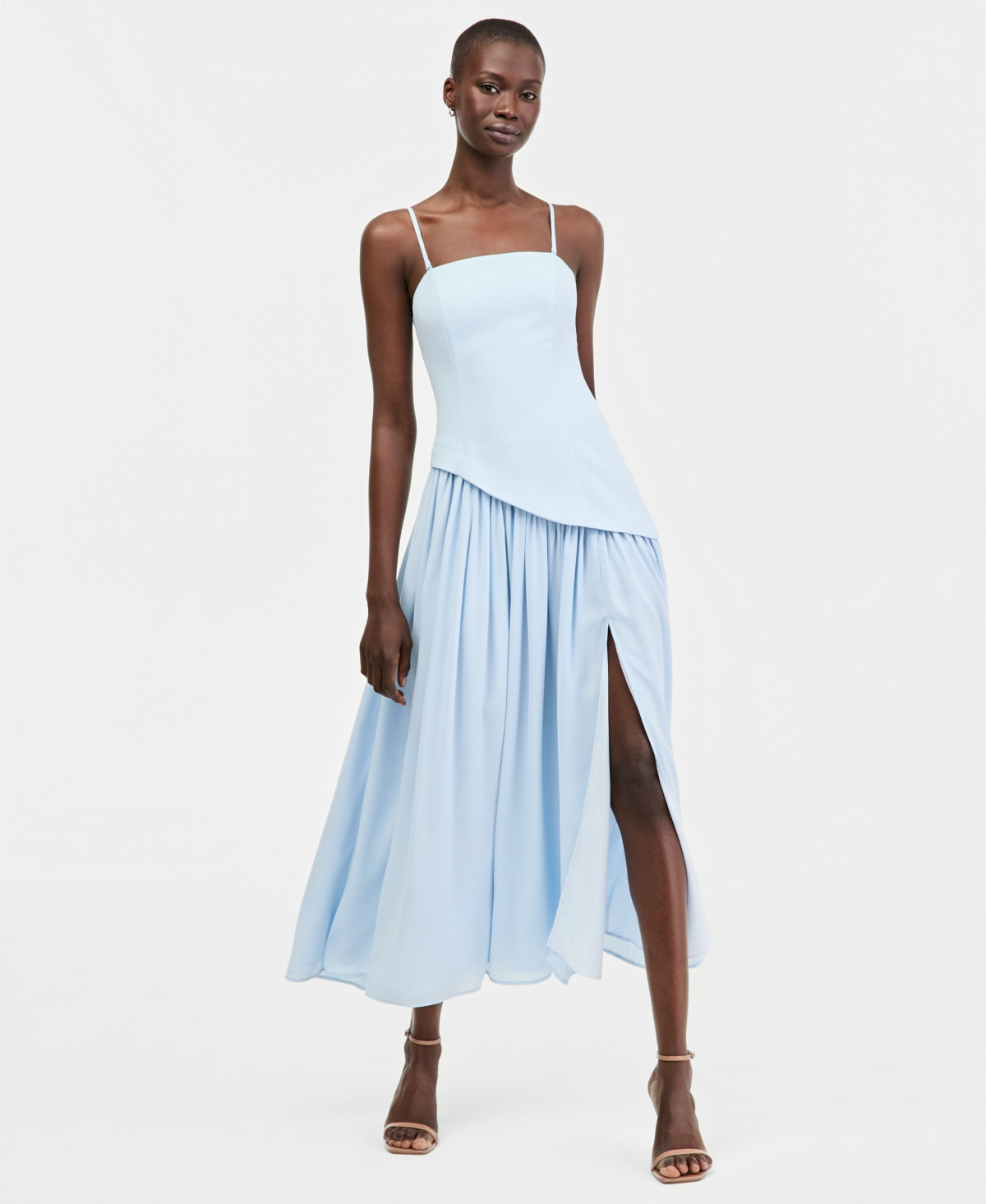 Rare Juniors' Asymmetric Sleeveless Midi Dress - LITE BLUE | Macy's