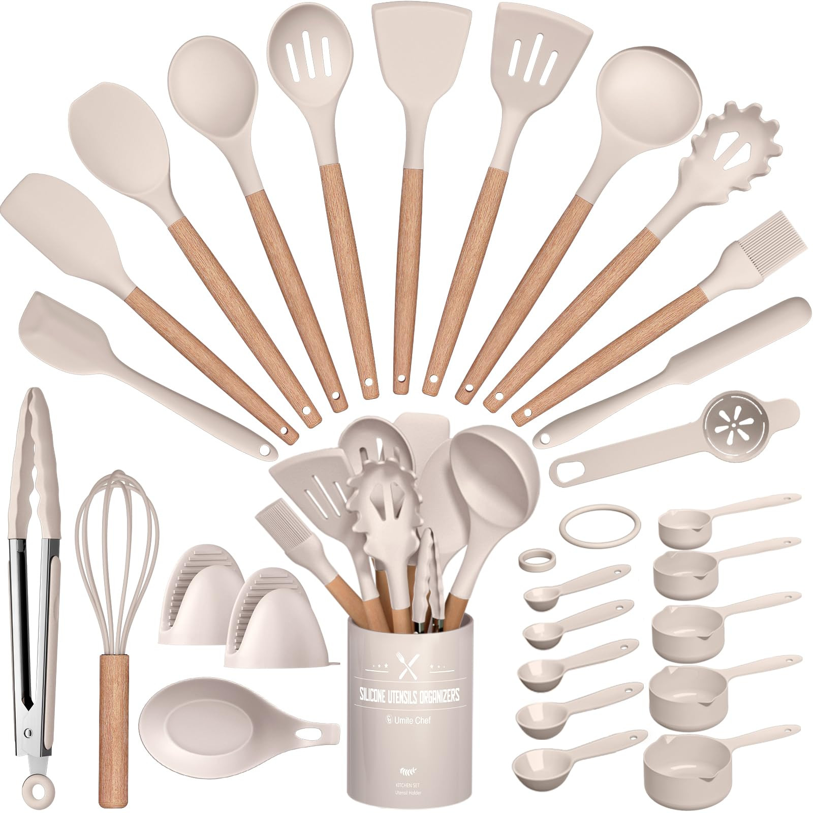 28 Pcs Silicone Cooking Utensils Kitchen Utensil Set - 446°F Heat Resistant, Turner Tongs, Spatu... | Amazon (US)