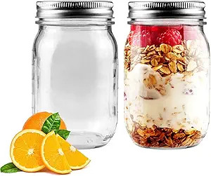 Showvigor 2 Pack Regular Mouth Mason Jars 16oz Glass Canning Jars with Airtight Lids for Preservi... | Amazon (US)