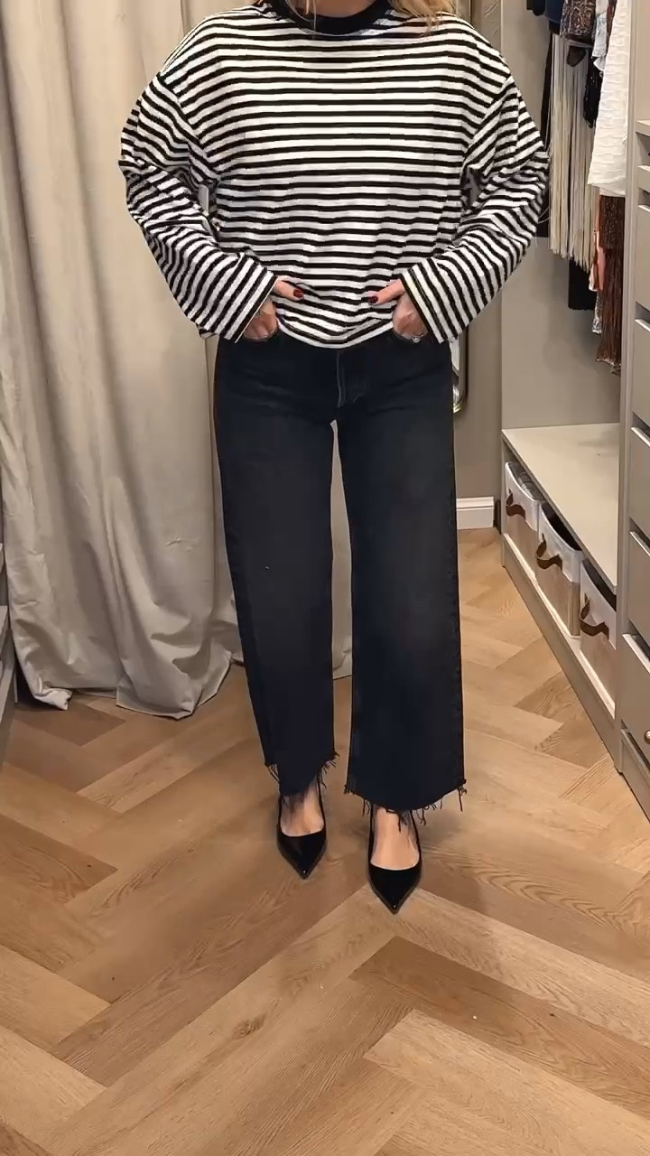 Stripe tee
Black jeans
Cropped wide leg black jeans 


#LTKootd #LTKdayinmylife #LTKSeasonal