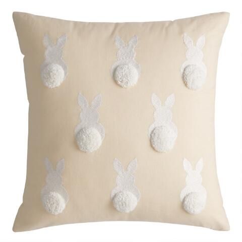 Oatmeal And White Bunny Rabbit Pom Tail Throw Pillow | World Market