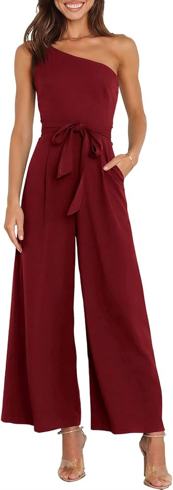 ANRABESS Women Summer Dressy Jumpsuits One Shoulder Sleeveless Casual Wide Leg Pants Romper Jumpe... | Amazon (US)