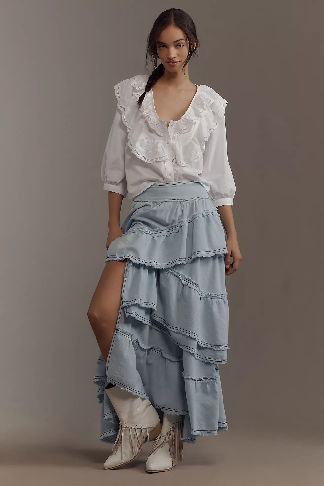 Maeve Long-Sleeve Double-Collar Blouse | Anthropologie (US)