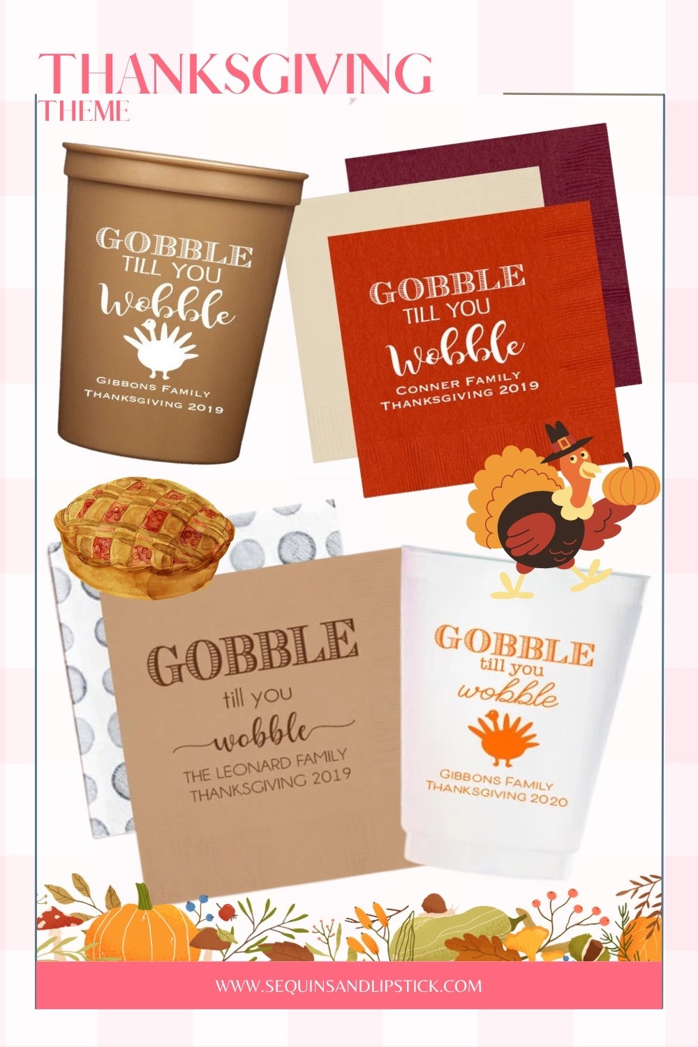 Bring the fun to your Thanksgiving party with custom cups and napkins that celebrate football, turkey, stuffing, and pie. Perfect for Friendsgiving or Thanksgiving hosting, these personalized party supplies tie your tablescape together with festive charm. 

#LTKParties #LTKSeasonal #LTKFamily