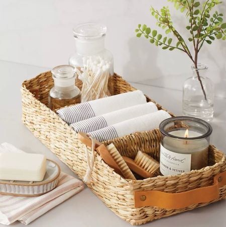 Love this three section powder room basket from Target. Perfect for all powder room accessories from hand towels to candles! #bathroom #powderroom #organization #guestbath

#LTKSale #LTKhome