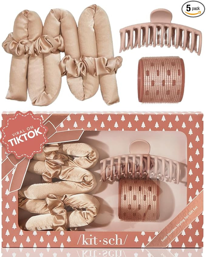 Kitsch Satin Heatless Hair Curler Styling 5pc Gift Set - Satin Heatless Hair Curler w/ 2 Scrunchi... | Amazon (US)