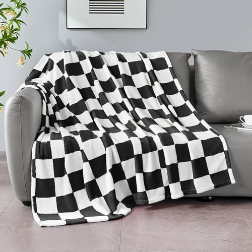Edenleaf Black Checkered Blanket, Soft Cozy Fleece Checkered Throw Blankets for Bed Sofa Couch Camping, Ultra Fluffy Throws for All Seasons, 60x80 Inch, Black | Amazon (US)