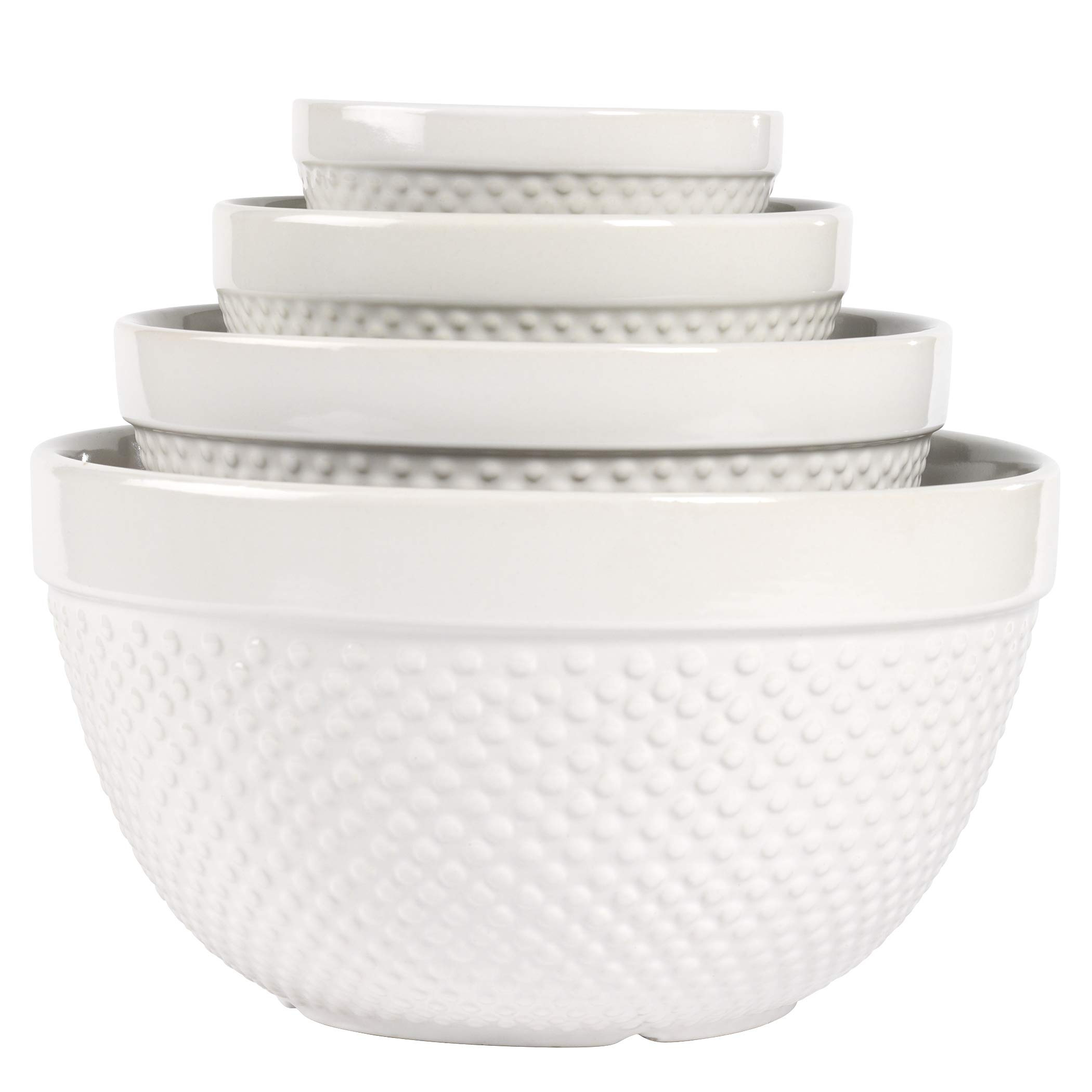 TTU Tabletops Gallery Hobnail Style 4 Piece Classic White Stoneware Nesting Mixing Bowl Set for B... | Amazon (US)