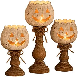 Rustic White Pumpkin Tealight Candle Holder Set, Farmhouse Halloween Pumpkin Tea Light Candle Hol... | Amazon (US)